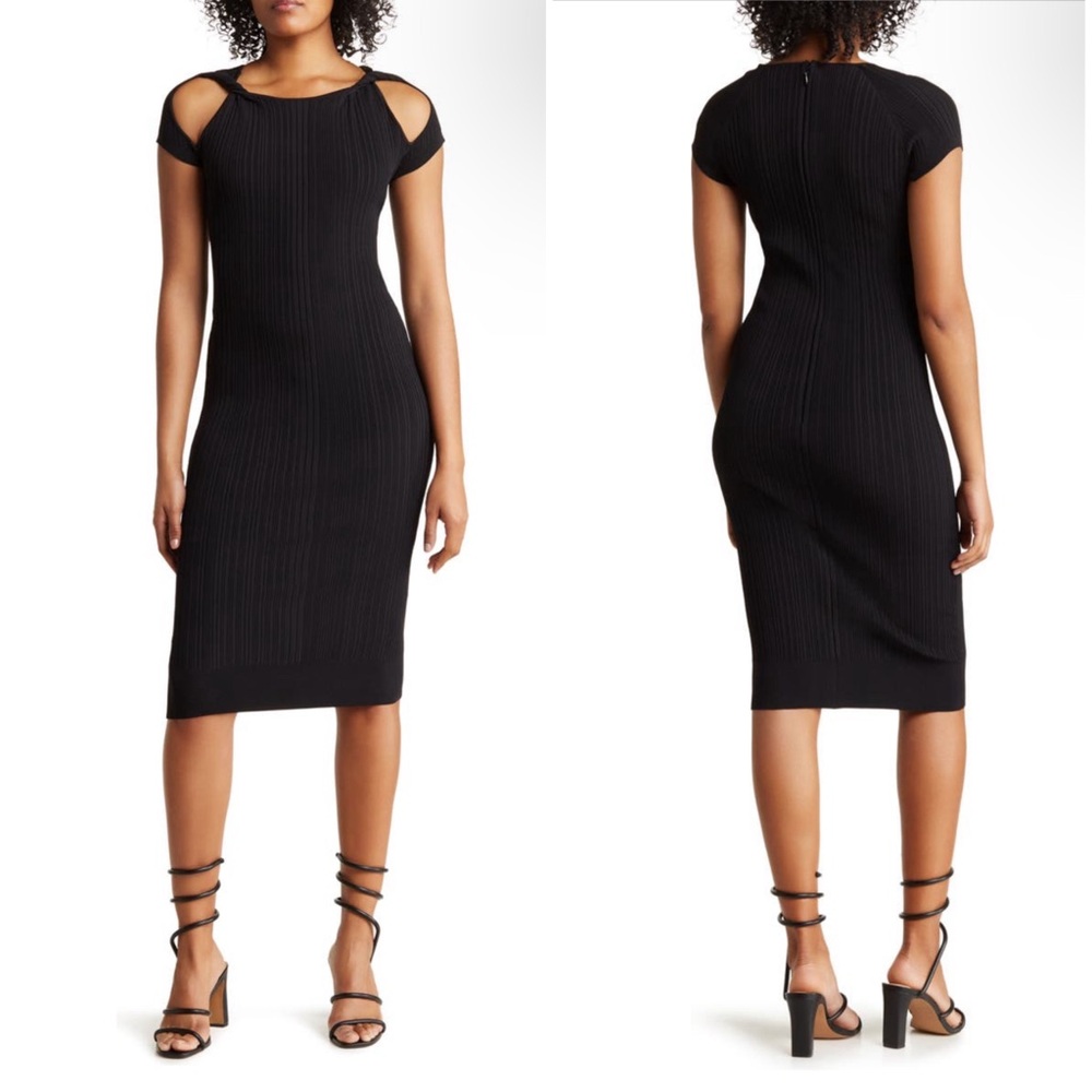 NWT Herve Leger Twist Sleeve Ribbed Dress